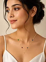 Multicolour Gemstone Gold-Tone Chain Necklace with Floral Stone Accents