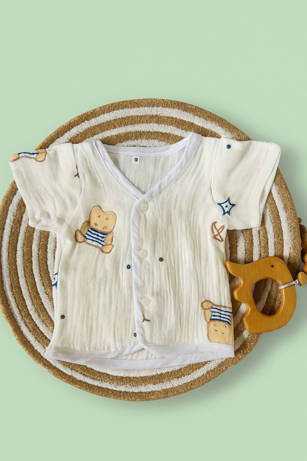 Premium Crinkled Muslin Cotton Jhabla (0–3 Months) – With Sleeves Premium Crinkled Muslin Cotton Jhabla (0–3 Months) – With Sleeves