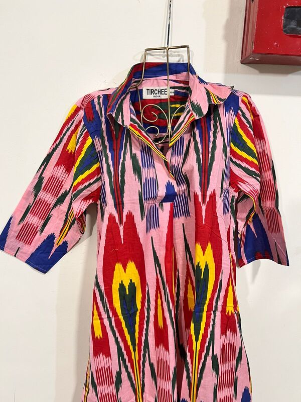 Rajni’s Easy Shirt Dress - Pink & Colourful Ikkhat