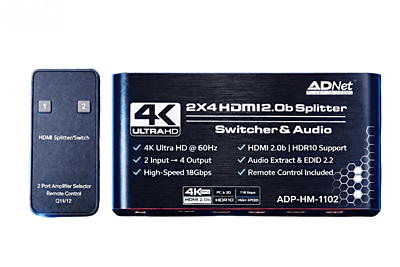 4K 60Hz 2 in 4 Out HDMI Matrix Splitter Switch with Audio Support