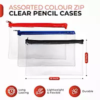 Pack of 12 Janrax 8x5"" Assorted Colour Zip Clear Exam Pencil Cases