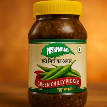 Pushpanjali Green Chilli Pickle – Spicy & Tangy Authentic Indian Achar | Farm Fresh & Flavorful