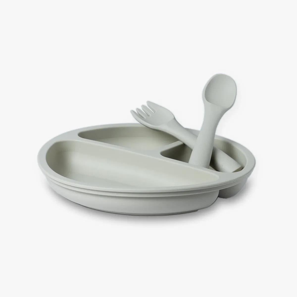 Cuddle Cubs BPA Free Baby Feeding Set - 7pc Silicone Meal kit - Grey