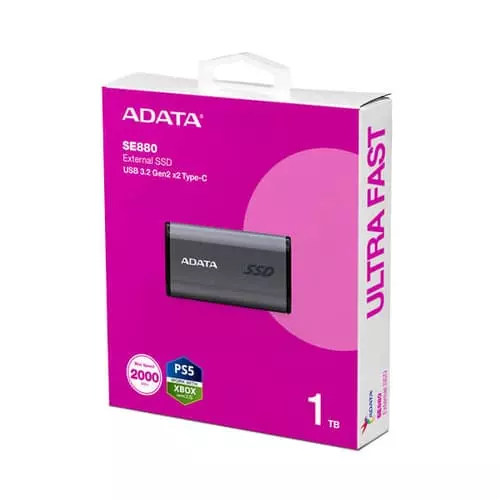 ADATA SE880 1TB External SSD – USB 3.2 Gen 2 | Up to 2000MB/s | Titanium Gray