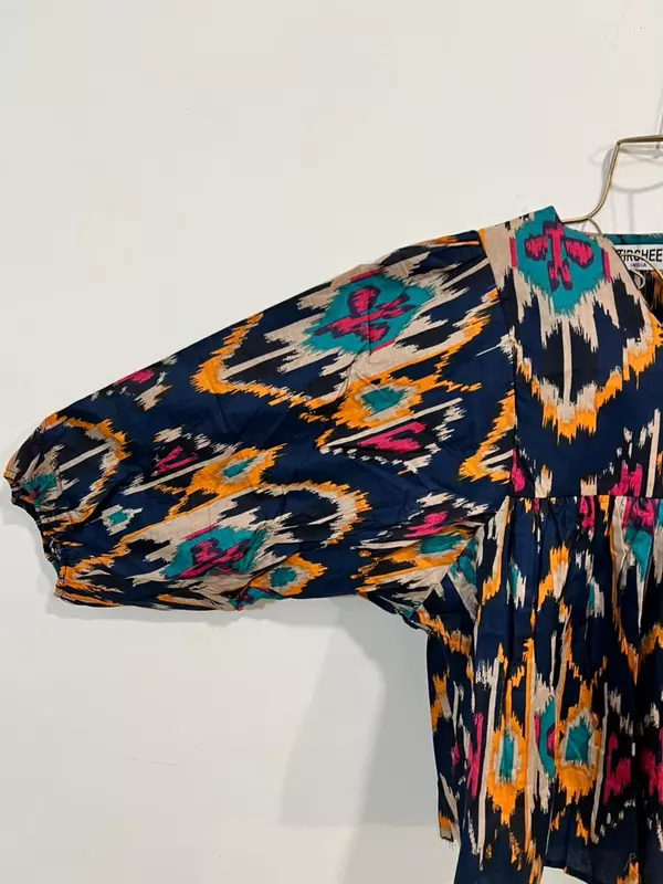 Dilruba's Balloon Sleeve Peplum Top - Blue & Ikkhat