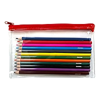 Pack of 12 Colouring Pencils in Red Zip Clear Pencil Case
