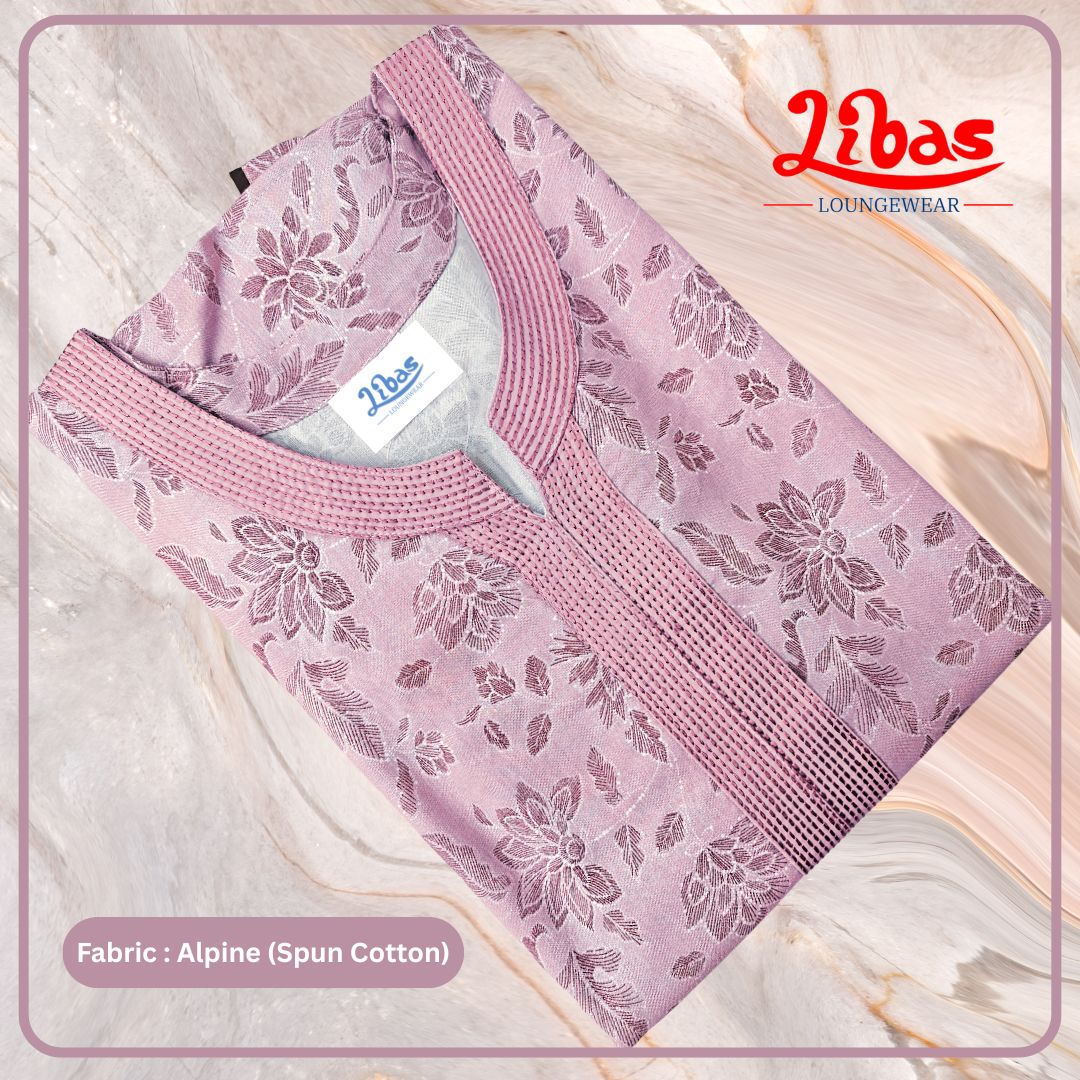 Onion Pink Spun Cotton Nighty With Floral Print All Over From Libas Loungewear - AL1081 Onion Pink Spun Cotton Nighty With Floral Print All Over From Libas Loungewear - AL1081