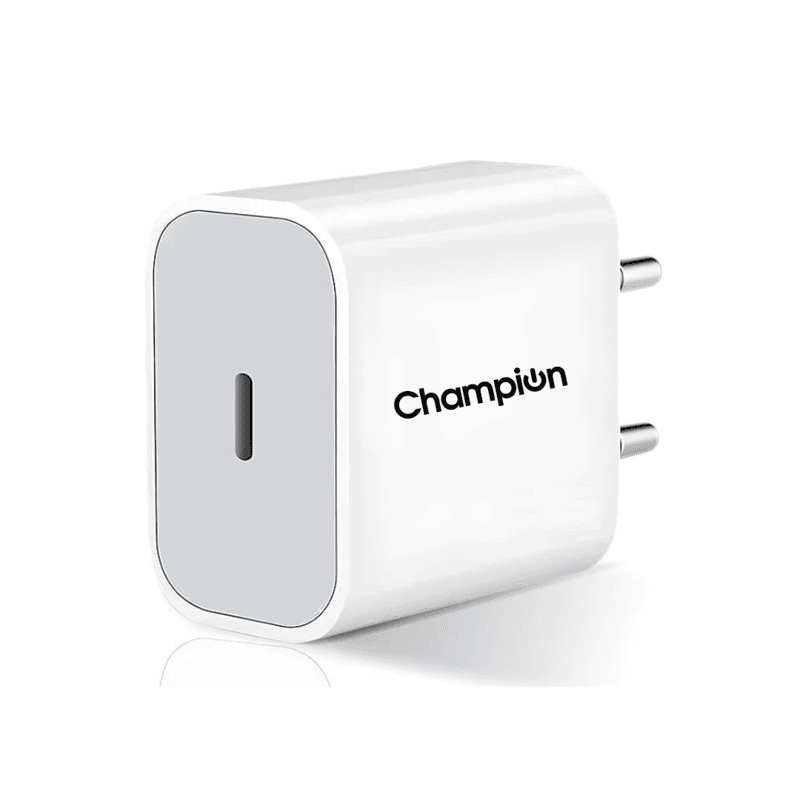Champion Type C PD 25W Charger for All Plus/Pro/Pro Max Models (iPhone 15/iPhone 14/iPhone 13/iphone 12 & Others) with Built in protections & Compact Design (White) Champion Type C PD 25W Charger for All Plus/Pro/Pro Max Models (iPhone 15/iPhone 14/iPhone 13/iphone 12 & Others) with Built in protections & Compact Design (White)