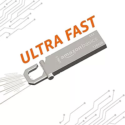 Amazon Basics 128 GB USB 2.0 Pen Drive |Flash Drive | with Key Ring (Metal)