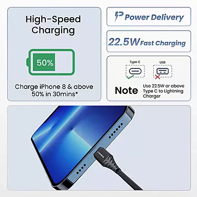 Cable Ambrane Braided Type-C to Lightning ABTL-125G