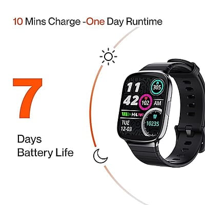 Ambrane Edge Smartwatch with 500 Nits Brightness (4.2cm) Full-Touch LucidDisplay™, Real-Time Health Monitoring, SpO2, Heart Rate, Stress Tracking, Multiple Sports Modes & 7-Day Battery (Raven Black)