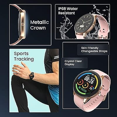 Ambrane Fitshot Sphere Round Smart Watch (Pearl Pink)
