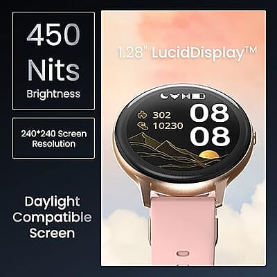 Ambrane Fitshot Sphere Round Smart Watch (Pearl Pink)