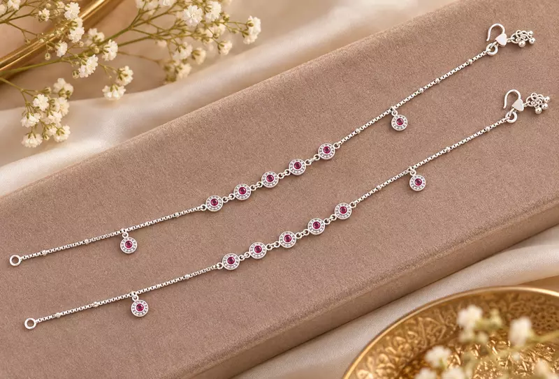 925 Silver Oxidised Crimson Halo Anklets