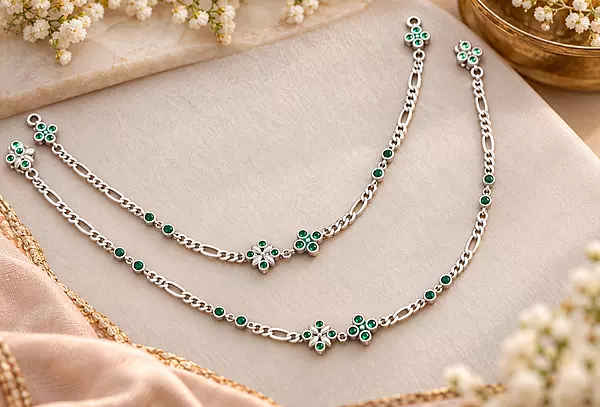925 Silver Emerald Whisper Anklets