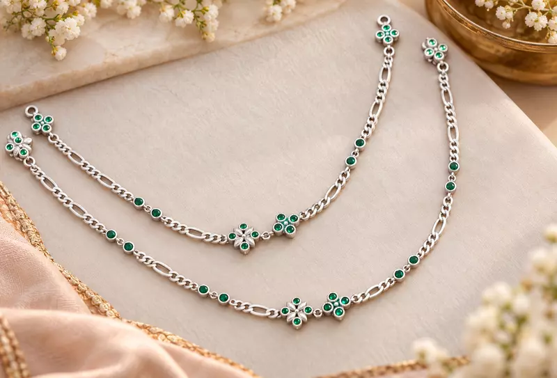 925 Silver Emerald Whisper Anklets