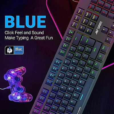 Ant Esports MK3400 V3 Pro Mechanical Gaming Keyboard, RGB 104 Keys Ultra-Slim LED Backlit USB Wired Keyboard with Blue Switch, Durable Keycaps/Anti-Ghosting/Spill-Resistant Mechanical Keyboard for PC