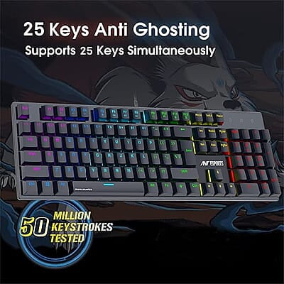 Ant Esports MK3400 V3 Pro Mechanical Gaming Keyboard, RGB 104 Keys Ultra-Slim LED Backlit USB Wired Keyboard with Blue Switch, Durable Keycaps/Anti-Ghosting/Spill-Resistant Mechanical Keyboard for PC