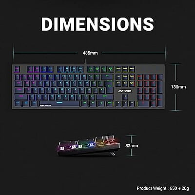 Ant Esports MK3400 V3 Pro Mechanical Gaming Keyboard, RGB 104 Keys Ultra-Slim LED Backlit USB Wired Keyboard with Blue Switch, Durable Keycaps/Anti-Ghosting/Spill-Resistant Mechanical Keyboard for PC