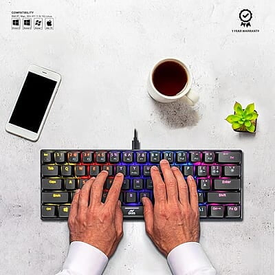 Ant Esports MK1200 Mini Wired Mechanical Gaming Keyboard with RGB Backlit Lighting and 60% Compact Form Factor - Red Switch