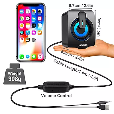 Ant Esports GS170 Gaming Speaker for PC, Stereo 2.0 USB Powered Desktop Speaker with 3.5 mm Aux-in, in-line Volume Control, RGB LED Lights Mini Multim