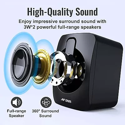 Ant Esports GS170 Gaming Speaker for PC, Stereo 2.0 USB Powered Desktop Speaker with 3.5 mm Aux-in, in-line Volume Control, RGB LED Lights Mini Multim