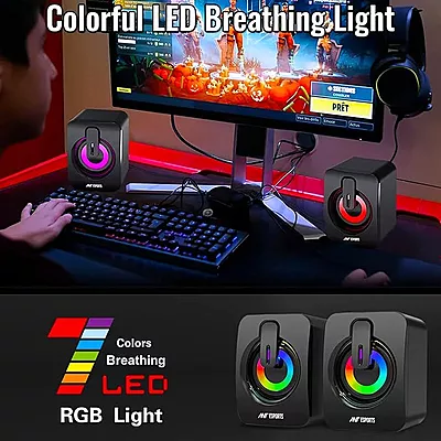 Ant Esports GS170 Gaming Speaker for PC, Stereo 2.0 USB Powered Desktop Speaker with 3.5 mm Aux-in, in-line Volume Control, RGB LED Lights Mini Multim