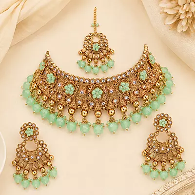Mint Meher Antique Gold Choker Jewellery Set