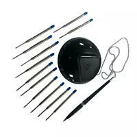 Black Reception Desk Pen with 12 Blue Medium Point Ballpoint Pen Refills