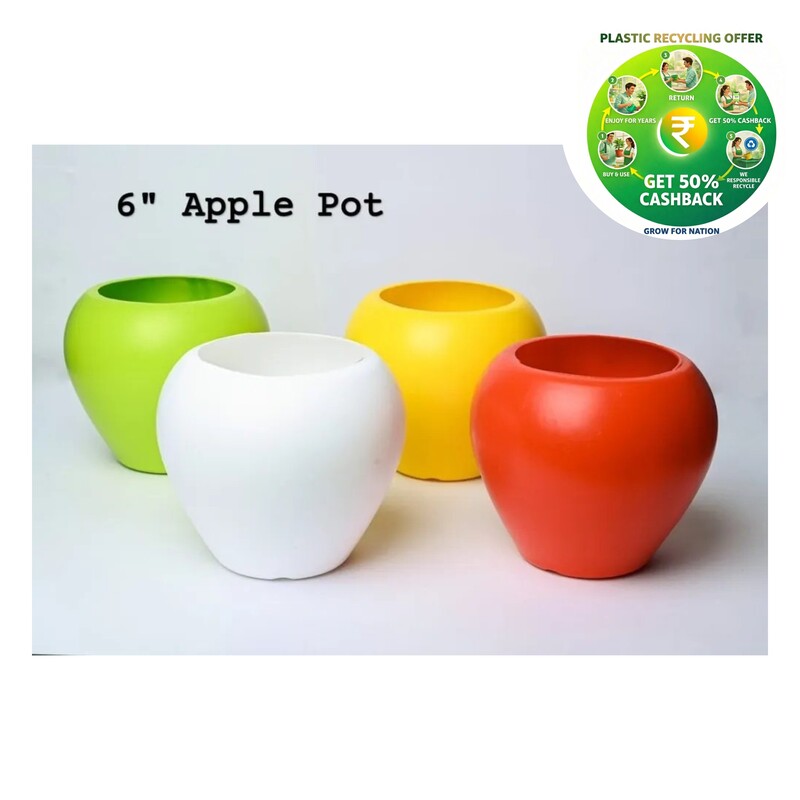 Apple Plastic Plant Pot | Decorative Round Planter | Multicolor