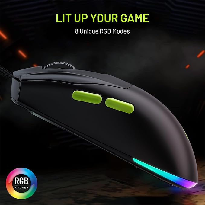 Archer Tech Lab Recurve 600 Wireless Gaming Mouse, Three Mode Connectivity (2.4G/Bluetooth/Wired), Adjustable 10000 DPI and 7 Buttons, 8 RGB Modes, Pi