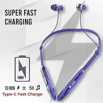 Aroma® NB119 Genius Bluetooth Wireless Headset Neckband with Long Lasting Playtime 60 Hrs, Smart Voice Assistant, Dual Pairing, Fast Charge, Sweat & Splash Proof, Best for Gaming, Running, Workout