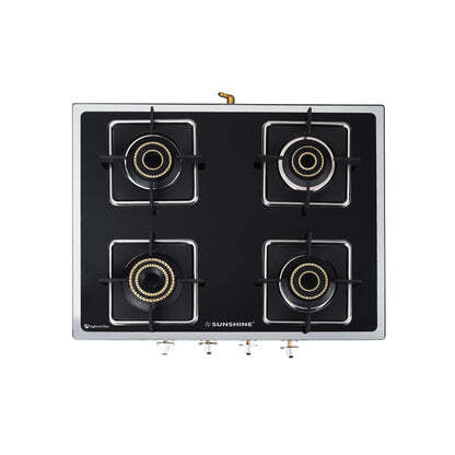 4 Burner Gas Stove Manual Ignition (Glass Top, 2 years warranty)