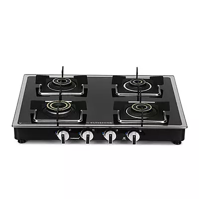 4 Burner Gas Stove Manual Ignition (Glass Top, 2 years warranty)
