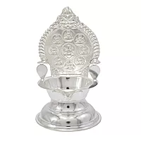Sterling Silver Astalakshmi Diya – Traditional Pooja Lamp