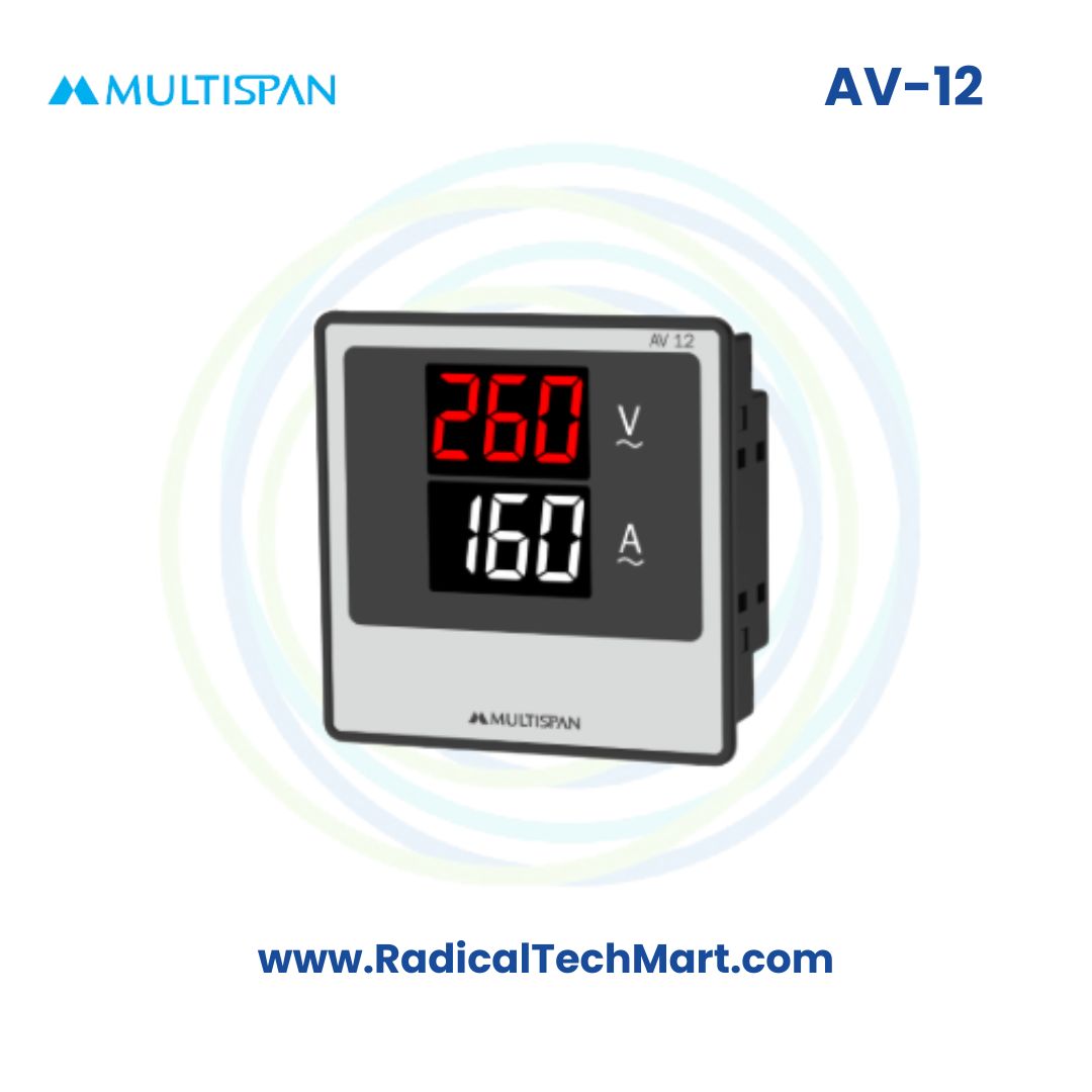 Multispan AV Series Amp + Volt Meter | 30A Direct + 500V AC | Dual LED Display | Panel Mount