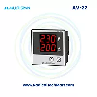 Multispan AV Series Amp + Volt Meter | 30A Direct + 500V AC | Dual LED Display | Panel Mount