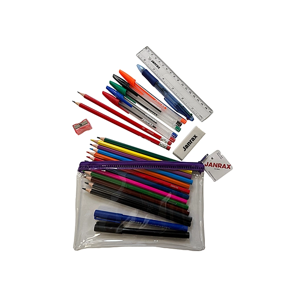 Stationery Filled Purple Zip 8x5"" Pencil Case with Colouring Pencils