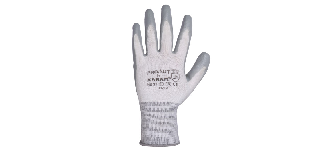 Karam HS31(L)(White Liner with Grey Nitrile Coating Gloves)