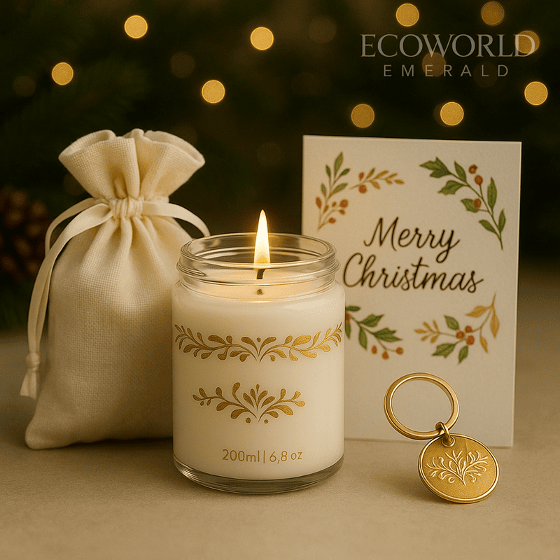 Golden Harmony Christmas Gift Set – Candle, Keychain & Treats