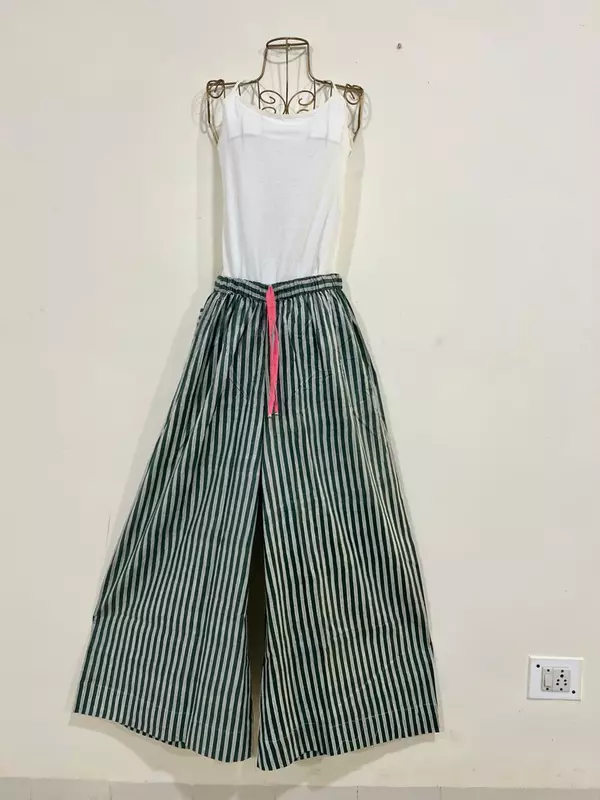 Anya's Flared Lounge pants - Dark Green Stripes