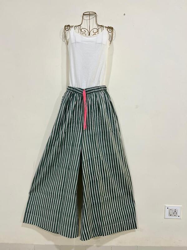 Anya's Flared Lounge pants - Dark Green Stripes