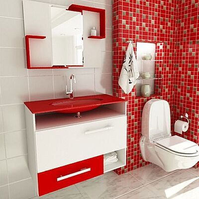 Red & White PVC Bathroom Vanity