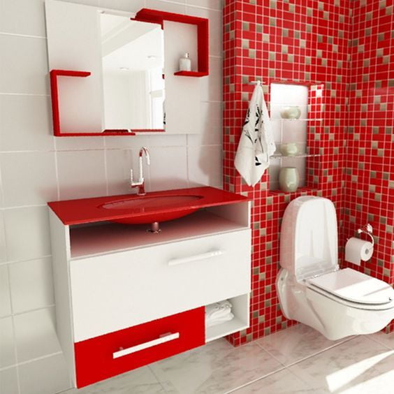 Red & White PVC Bathroom Vanity