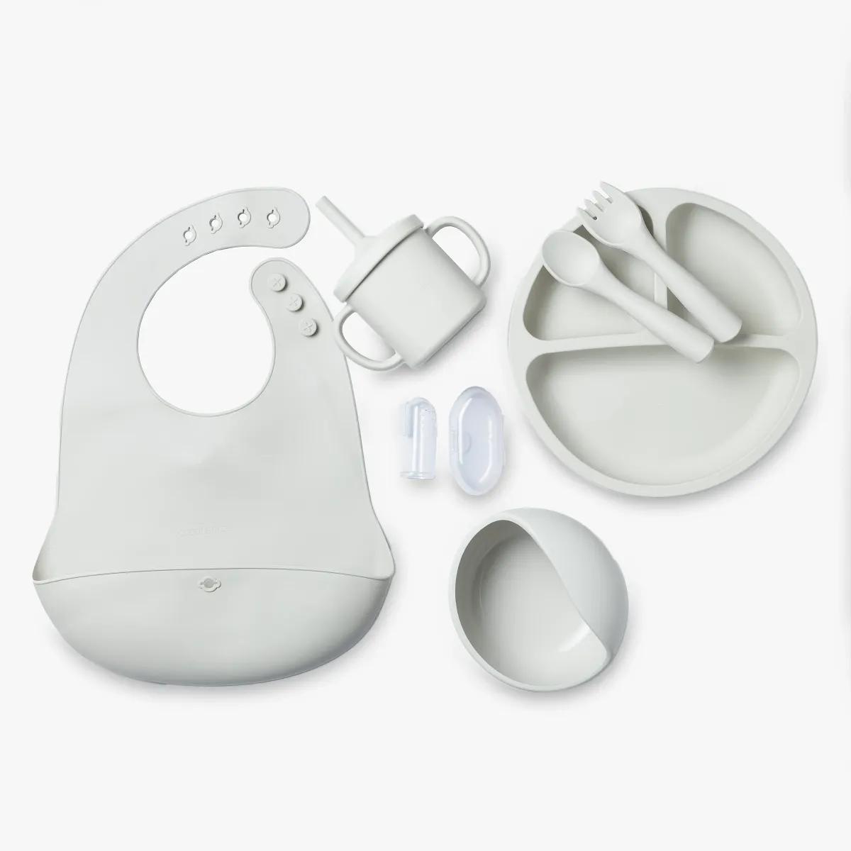 Cuddle Cubs BPA Free Baby Feeding Set - 7pc Silicone Meal kit - Grey Cuddle Cubs BPA Free Baby Feeding Set - 7pc Silicone Meal kit - Grey