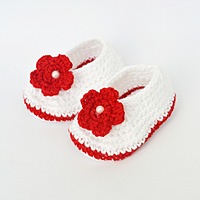 Valentine Pearl Baby Booties - White and Red