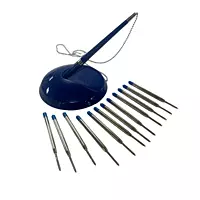 Blue Reception Desk Pen with 12 Blue Medium Point Ballpoint Pen Refills