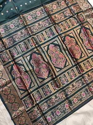 Black Swarnachari with pink meena in the pallu