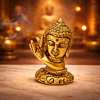 Golden Buddha Head Statue with Blessing Hand | Decorative Meditating Buddha Idol for Home Décor