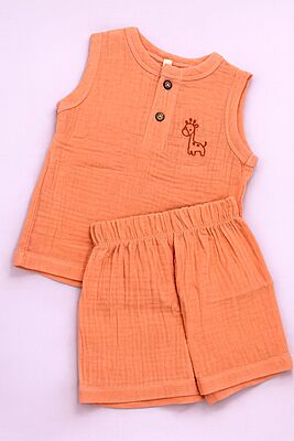 Muslin Crinkle Sleeveless Co-Ord Set - Coral Hush Muslin Crinkle Sleeveless Co-Ord Set - Coral Hush